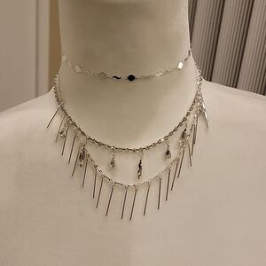 NWT Guess fringe and crystal layered necklace set